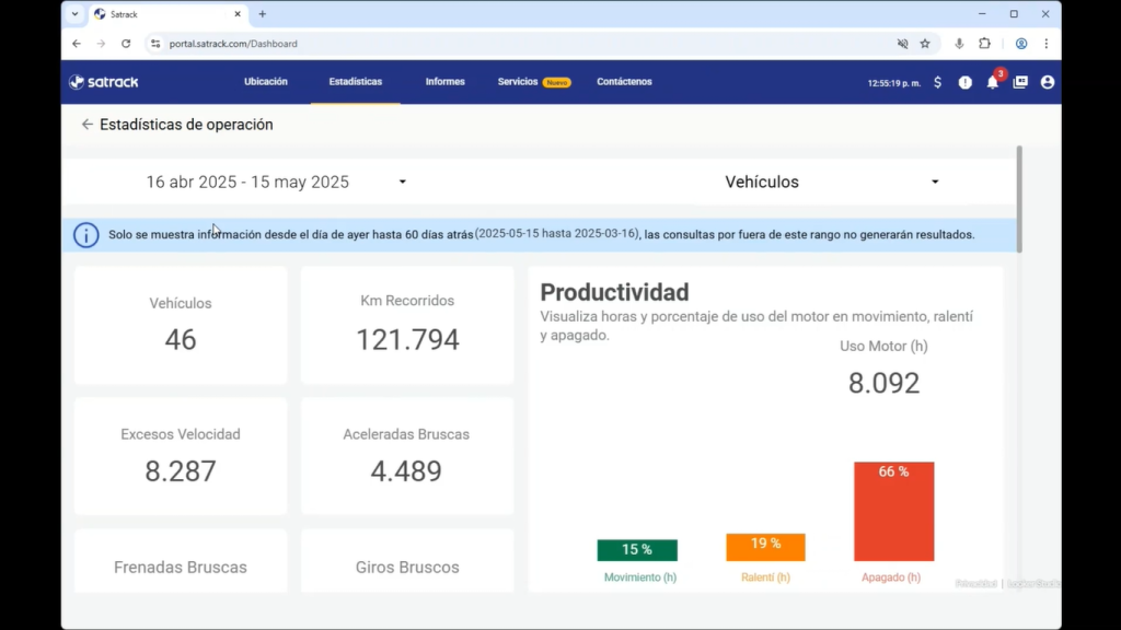 Cómo usar el informe de estadísticas de operación en la plataforma Satrack