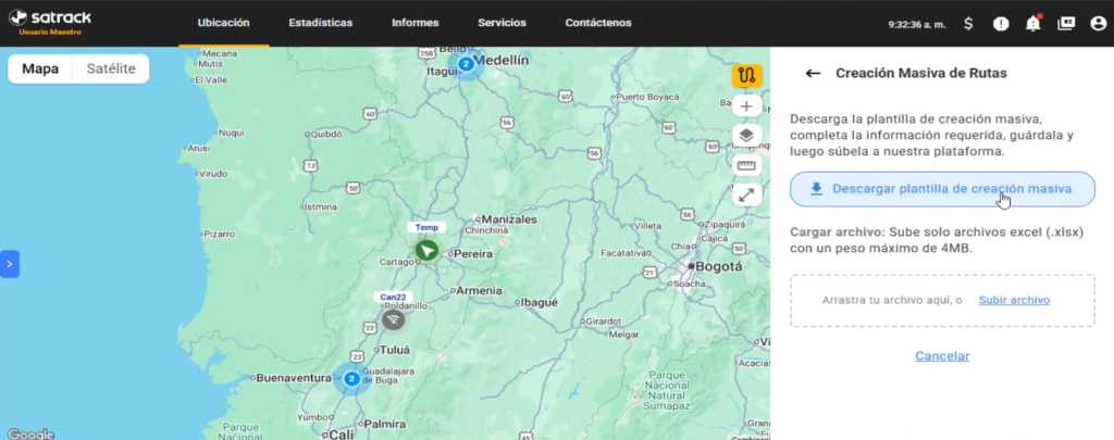 Cómo crear rutas de forma masiva en el Monitor de Viajes